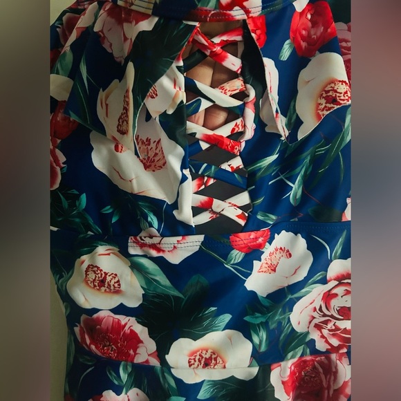 Tutorutor Womens XXL Peplum Bikini Tummy Control Two Piece Floral Retro Swimsuit - Picture 6 of 12